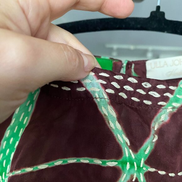 ULLA JOHNSON 100% Silk Brown and Green Leyla Blouse Size 00 - Picture 9 of 10